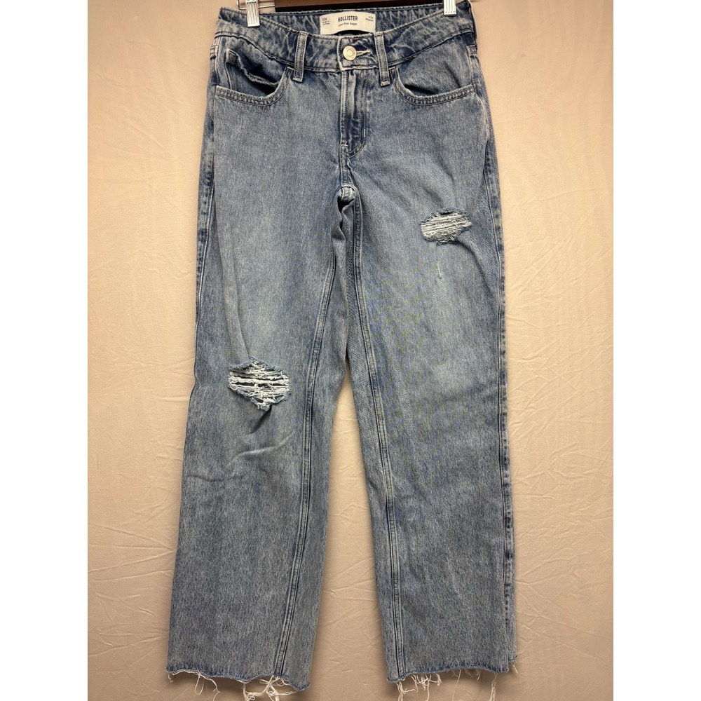 Hollister Low-Rise Baggy Straight Jeans Womens Light Blue Denim Distressed 00 R